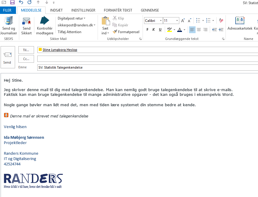 Talegenkendelse til brug ved afsendelse af mails